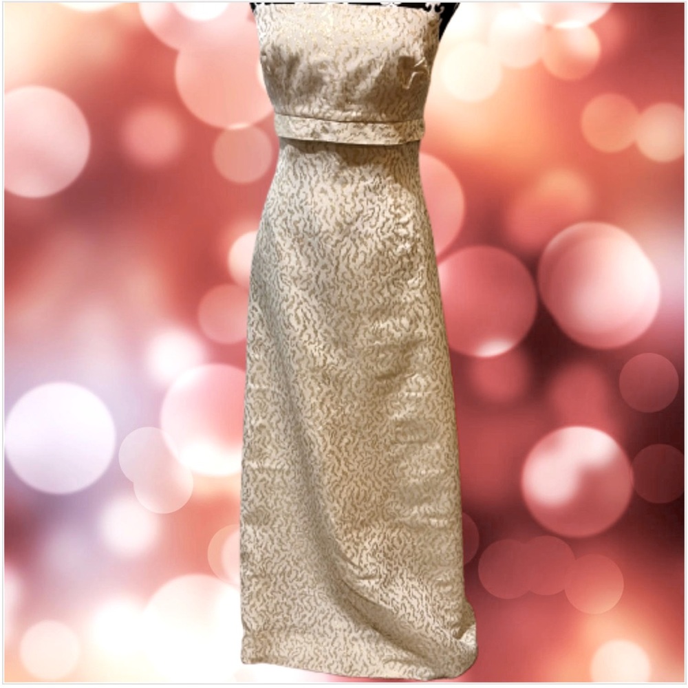 1965 Vintage Strapless Brocade Gold Gown Sz S or 6